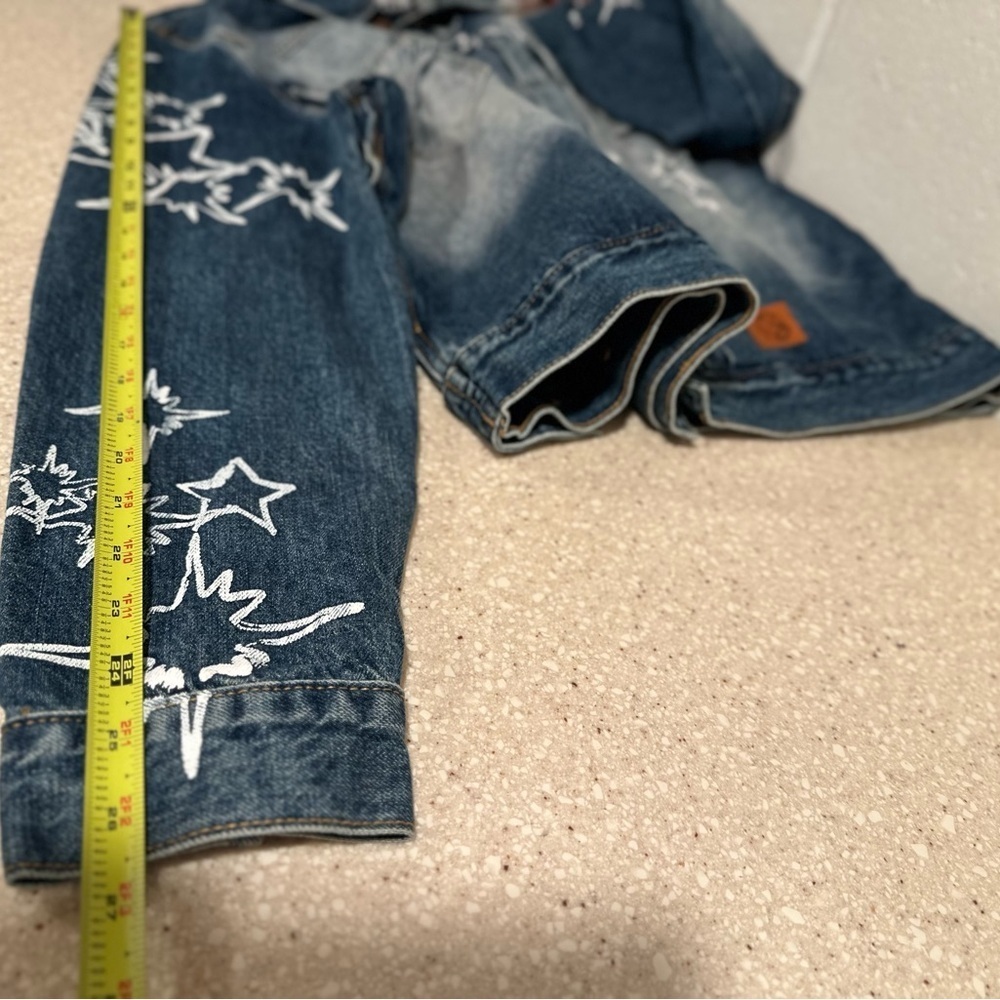 Billionaire Boys Club Button Up Denim Jacket Stars Faded Wash Distressed Collar - Picture 13 of 16
